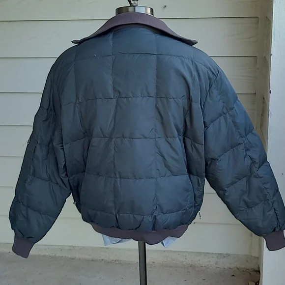 EDDIE BAUER Goose Down Puffer Grey Nylon USA Sz XL Half Zip Pullover Jacket RARE
